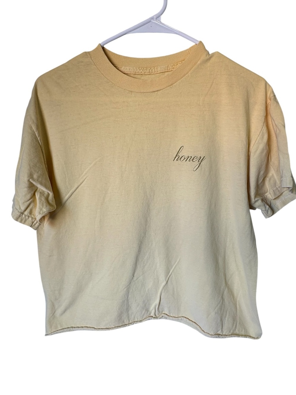 Brandy Melville Embroidered Honey Script Cropped Tee Pale Yellow Women’s Top OS
